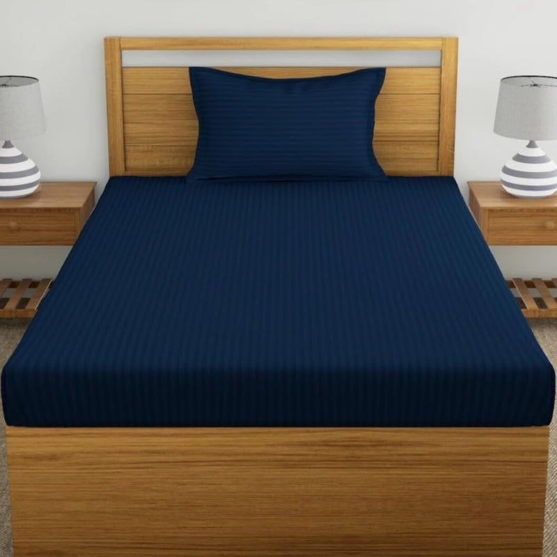 STARNSTYLE 220 Cotton Feel Glace Cotton Single Bedsheet with Pillow Cover - Navy Blue - Image 2